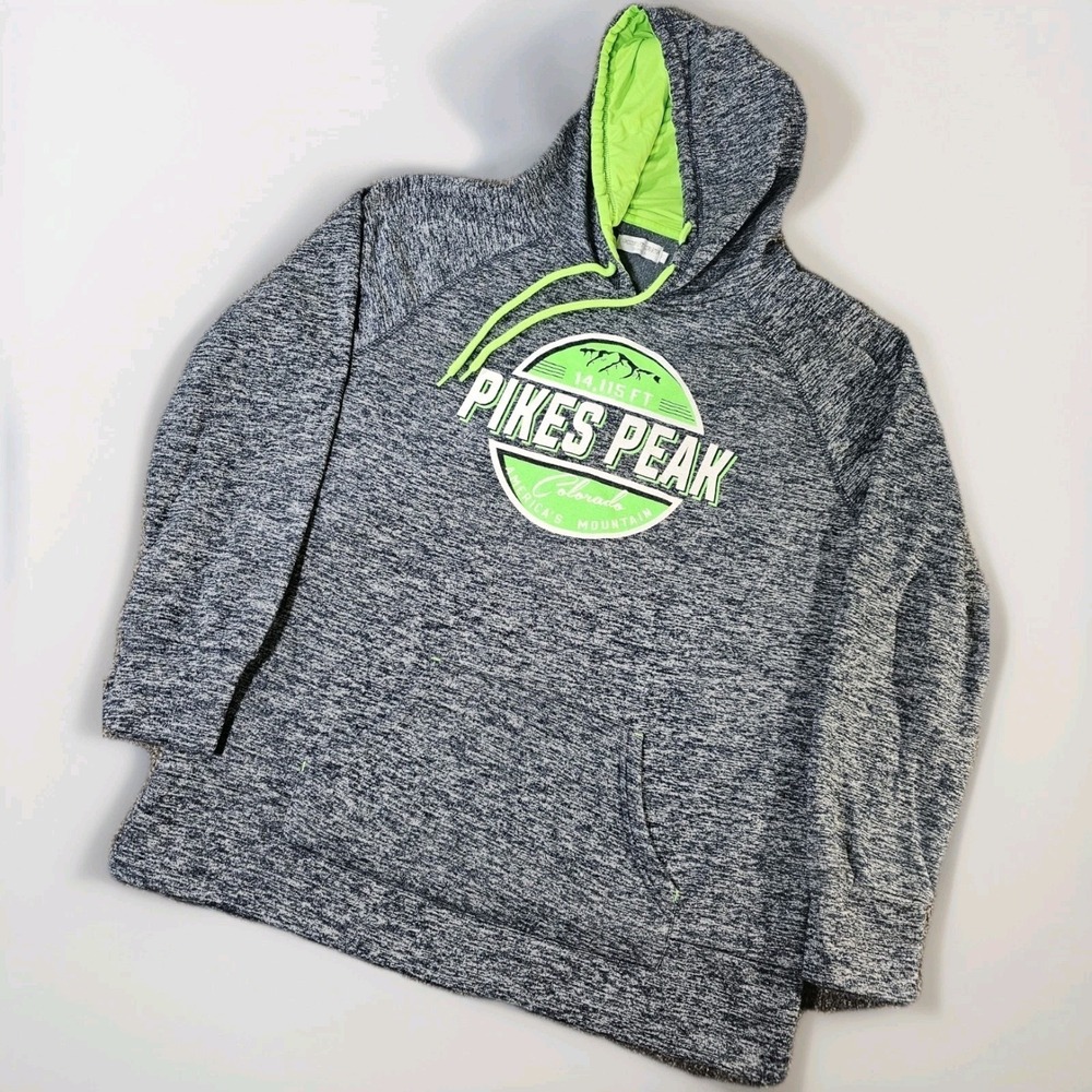 Coconut Creek Pikes Peak Hoodie Mens XL Gray Neon Green‎ Colorado Graphic